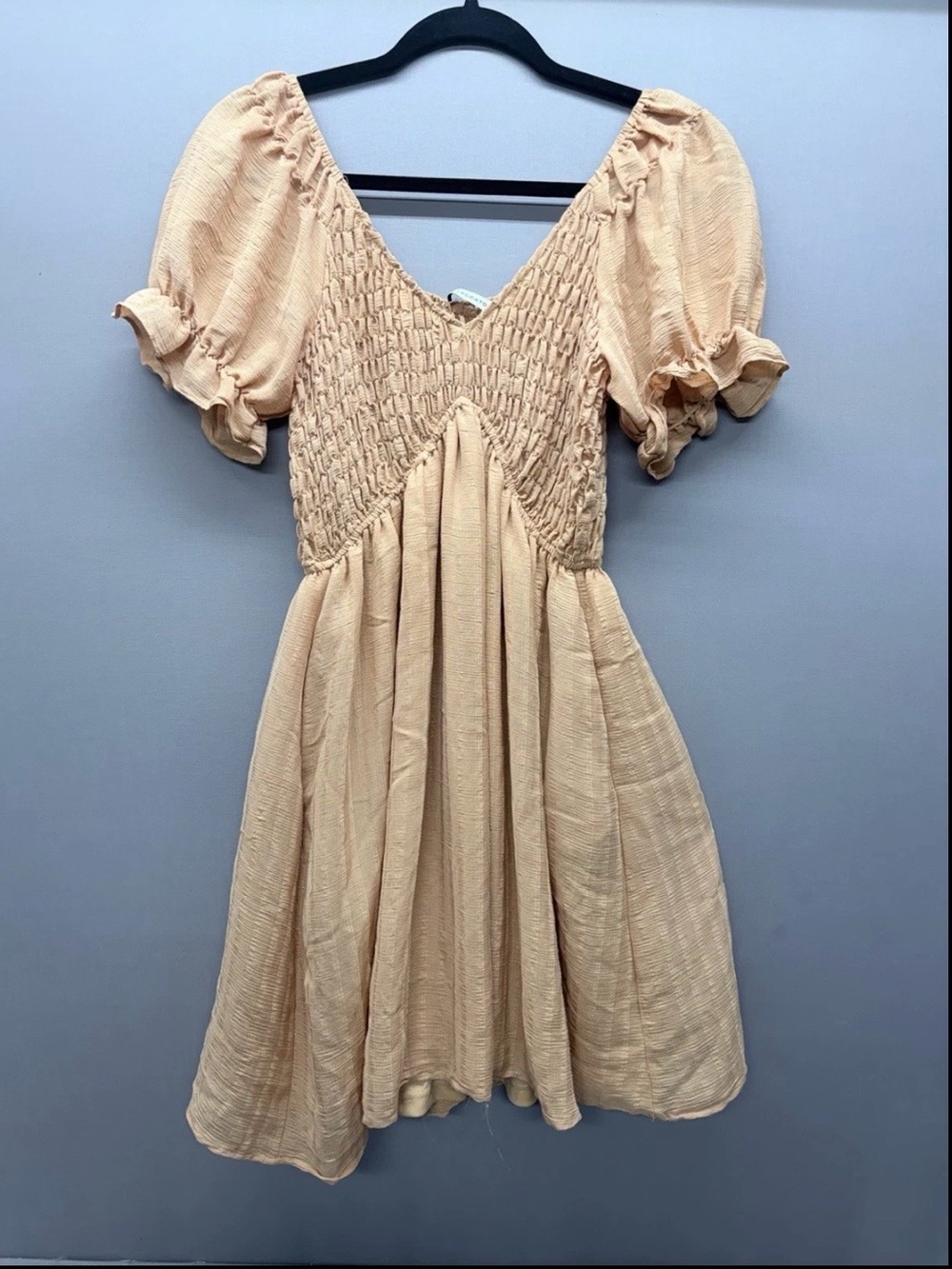 Staccato Yellow Smocked Puff-Sleeve Mini Dress